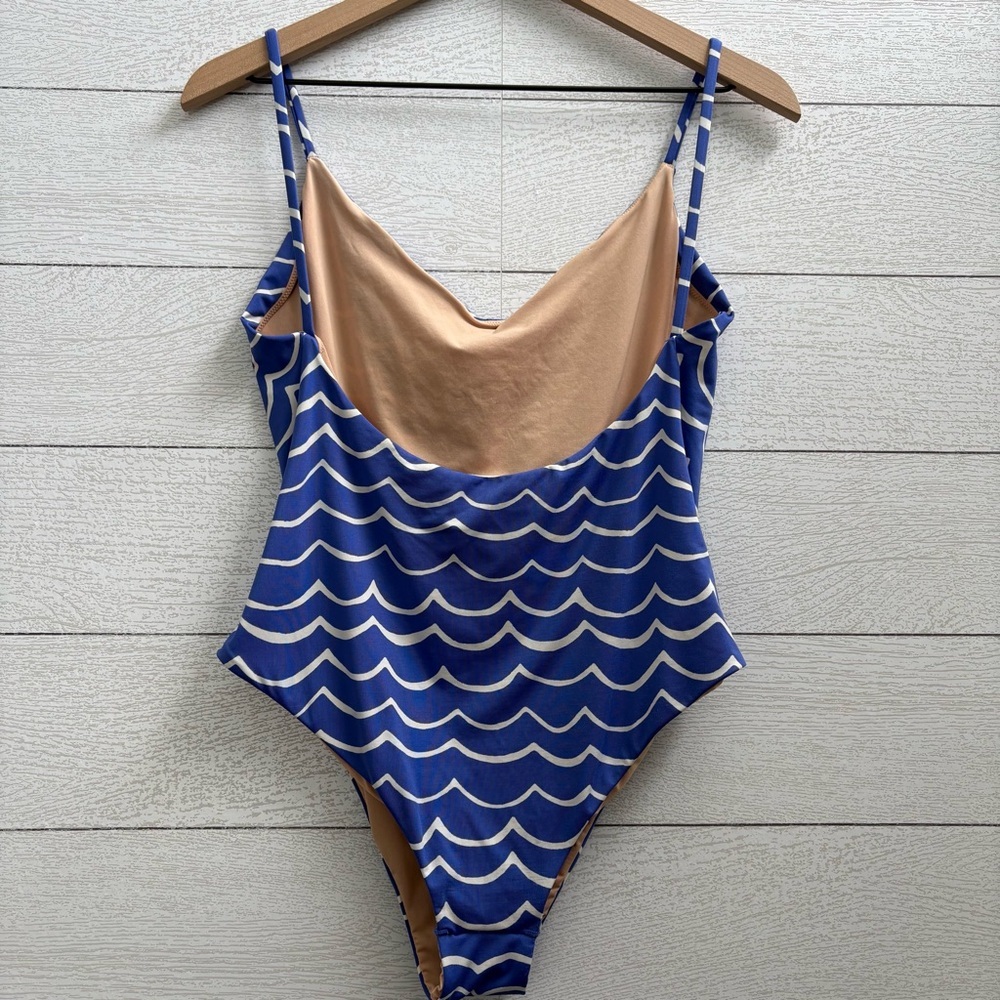 J. Crew Playa Wave Laguna Ruched One-Piece Swimsuit, in Blue & White, Size XL - Picture 6 of 12